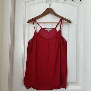Loft Red Black and Tan Dot Stripe Spaghetti Strap Racer Back Tank. Size M